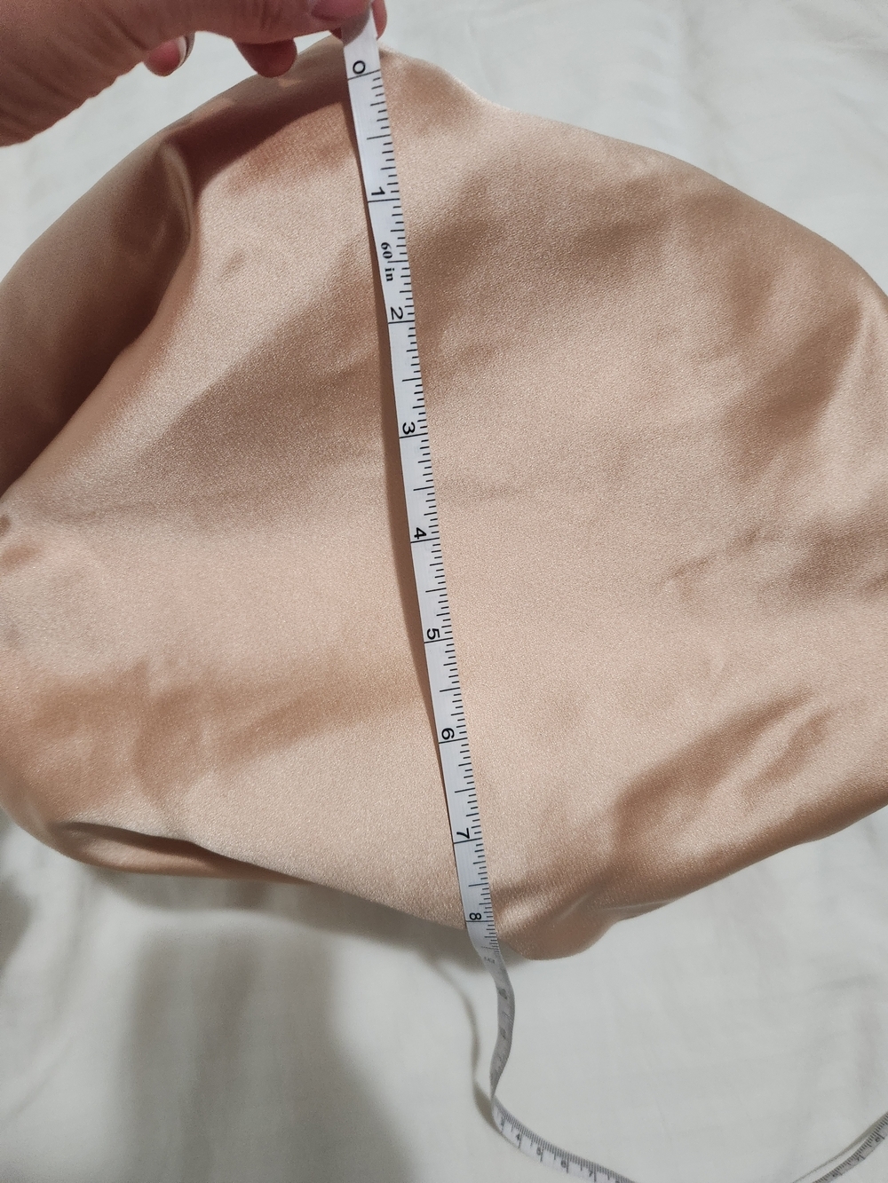 Peach Satin Knot-Handle Shoulder Bag with Pink Accent - Picture 10 of 11